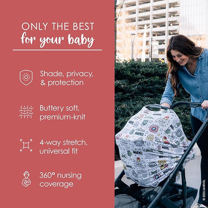 Milk Snob Original Marvel 5-in-1 Baby Cover, Breastfeeding, Car Seat, Carrier, Stroller, High Chair, Shopping Cart, Canopy, Baby Shower Gender Neutral Gifts, Nursing Top (Mighty Heroes)