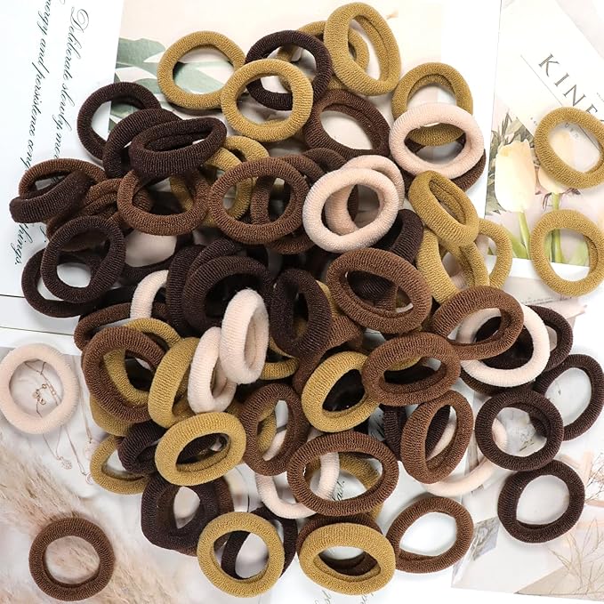 WillingTee Baby Hair Ties,300PCS Nylon Toddler Hair Ties for Girls, Kids Seamless Hair Bands, Girls Elastic Ponytail Holders,Brown