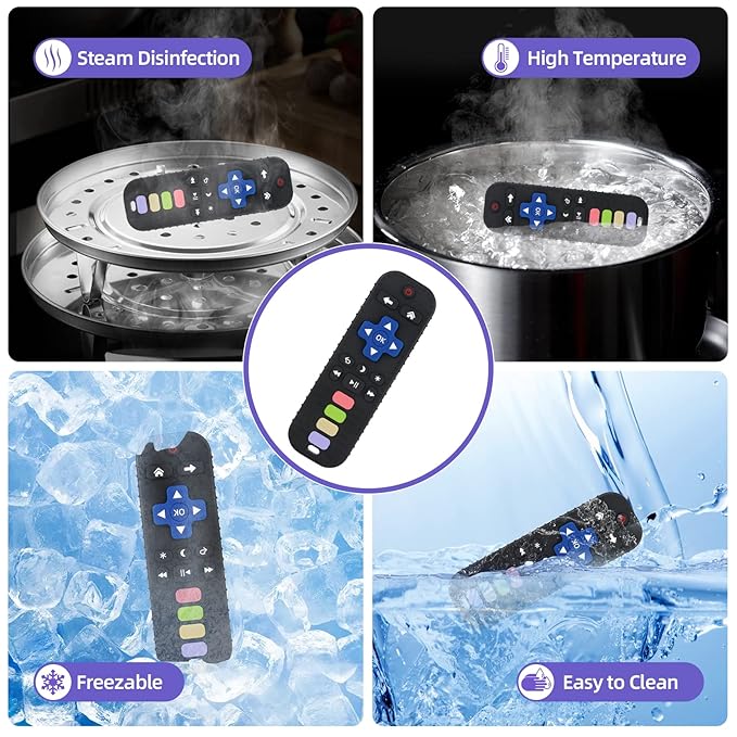 Chuya Baby Remote Control Teether Toy Chew Toy for Babies 0-24 Months Teething Relief Baby Toys for Infants Black+Purple