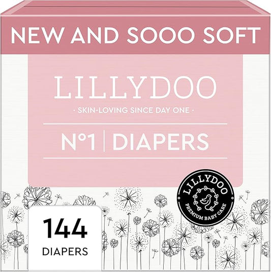 Baby Diapers - Size 1 (4-11 lbs), Monthly Supply (144 Count), Leak Protection, Skin-Friendly, Ultrasoft, Perfume- & Chlorine-Free, Hypoallergenic, Dermatologist Tested, Oeko-TEX®