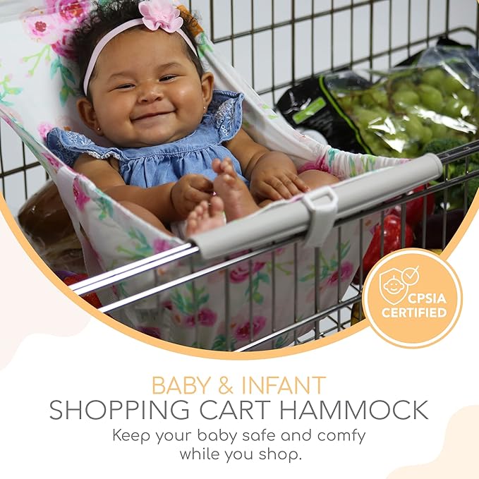 Binxy Baby Shopping Cart Hammock – Infant Seat for Grocery Carts – Holds Car Seats Securely – Compatible with Select 4-Seater Wagons (20–24” Wide) – Supports Up to 50 lbs – Full Bloom