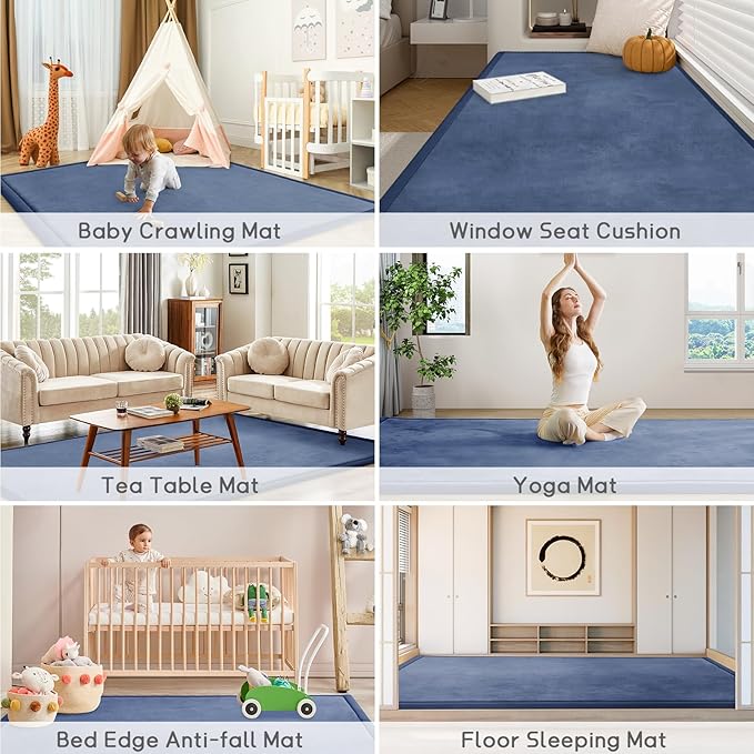 Baby Play Mat for Floor Tummy Time Mat Nursery Rug Muscle Area Rug Playroom Rug Tatami 74 * 50" Memory Foam 1.3" Thick Crawling For Babies,Toddlers, Infants, Kids,Floor(Blue)