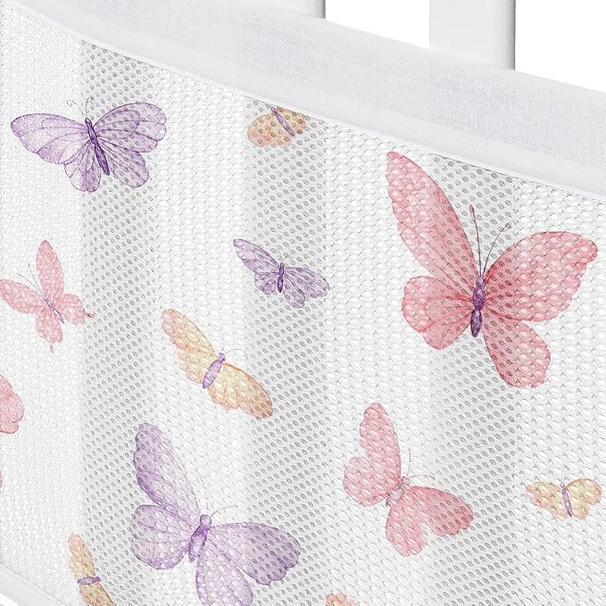 Sweet Jojo Designs + BreathableBaby 2-Piece Breathable Mesh Crib Liner Set (Pink/Purple Shabby Chic Butterfly) for Girls, Baby, Infants/Newborn Nursery (Colorful Butterflies Pastel, Lilac Watercolor)