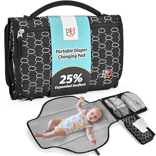 Portable Diaper Changing Pad - Changing Pad Portable with Wipes Pocket, Waterproof Diaper Changing Mat, Portable Changing Pad for Baby, Newborn Gift (Black)