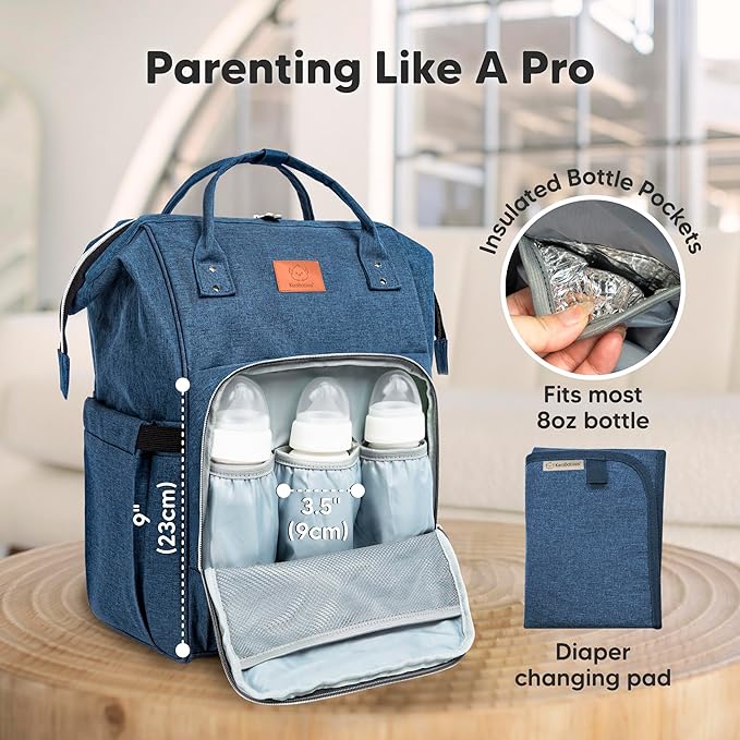 KeaBabies Baby Diaper Bag Backpack - Large Baby Bag for Boys, Girls, Waterproof Multi Function Travel Diaper Backpack with Changing Pad, Durable Travel Essentials for Moms and Dads (Navy Blue)