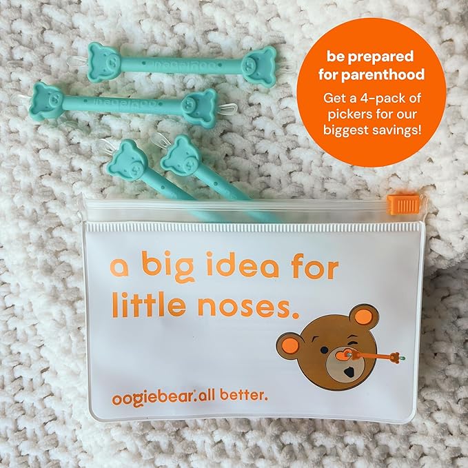 oogiebear: Baby Nose Cleaner & Ear Wax Removal Tool - Safe Booger & Earwax Removal for Newborns, Infants, Toddlers - Dual-Ended - Essential Baby Stuff, Diaper Bag Must-Have - 4 Pack with a Pouch