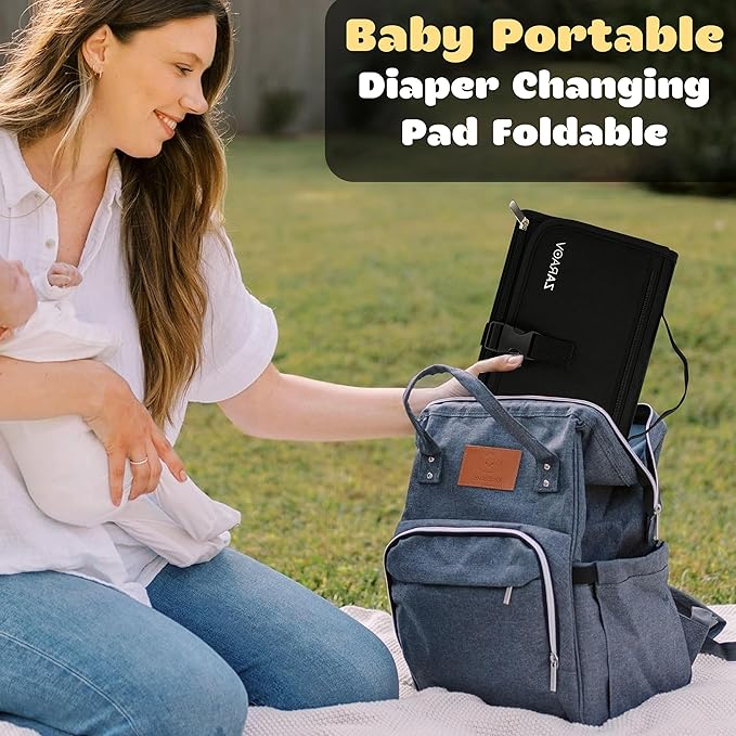 Baby Portable Diaper Changing Pad - Foldable Travel Changing Mat with Memory Foam Pillow & Wipes Dispenser, Waterproof Infant Diaper Kit for Car, Stroller & On-The-Go, Shower Gift for Newborn