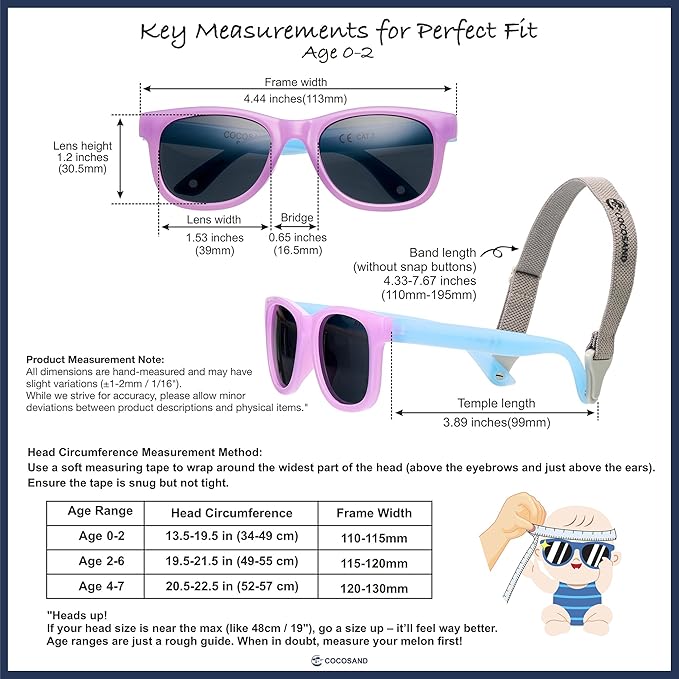 COCOSAND Flexible Polarized Baby Sunglasses with Strap UV Protection for Toddler Infant Girl Boy Age 0-24 Months