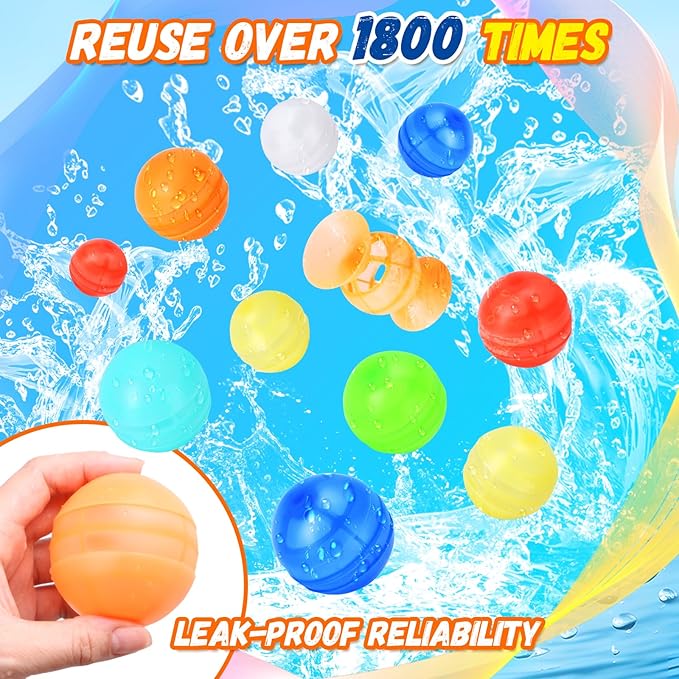 Reusable Water Balloons, 12 Pcs Self-Sealing Quick Fill Silicone Water Bombs, One-Hand Easy Fill Refillable Summer Pool Toys for Kids & Adults, Durable Splash Balls for Water Fight Games