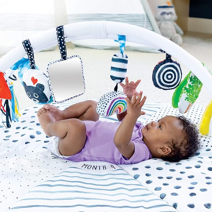 Sassy Stages STEM Developmental Play Gym, Sensory Tummy Time Activity Play Mat w/Built-in Instructions, Ultra Plush & Machine Washable Playmat for Babies & Toddlers, 0+ Months