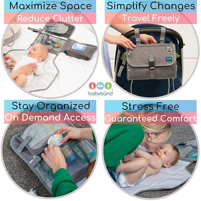 Portable Baby Changing Pad with Waterproof Mat - Foldable Diaper Clutch Kit and Organizer for Travel or Changing Table