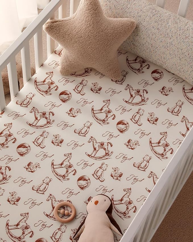 Yoofoss Baby Crib Sheets 2 Pack for Boys and Girls - 52x28 Fitted Crib Sheet Neutral Fits for Standard Crib and Toddler Mattress, Ultra Soft Breathable Microfiber Rocking Horse