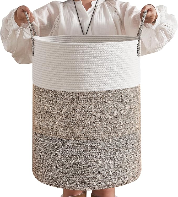 CLHMILY&Z 80L Laundry Basket Round Storage Rope Basket - 16.5x22.5 Inches - Laundry Hamper in Bedreoom and Mutil Storage Bin for Blankets, Toys, and Nursery Essentials