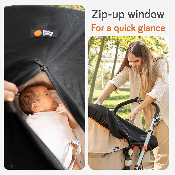 Baby Uma Stroller Sun Shade Cover - UPF 50+ Bassinet Stroller Cover, Baby Sun Protection, Breathable Blackout Mesh Baby Sun Shade, Stroller Shade Cover with Zip-up Window, 0-6 Months (+Travel Bag)