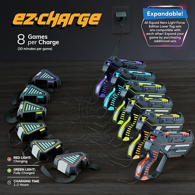 Squad Hero Rechargeable Laser Tag Set of 6 for Kids Teens & Adults - Boys Gifts - Blasters & Vest Sensors - Fun Ideas Age 8+ Year Old Toys - Lazer Teen Boy Game Boys & Girls Outdoor Teenage Activities