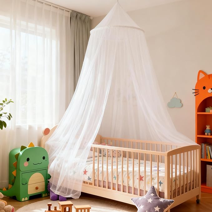 White Bed Canopy for Girls,X-Large Princess Hanging Netting for Kids Bed Room Decor Mosquito Net for Baby Crib, Twin to King Size Bed