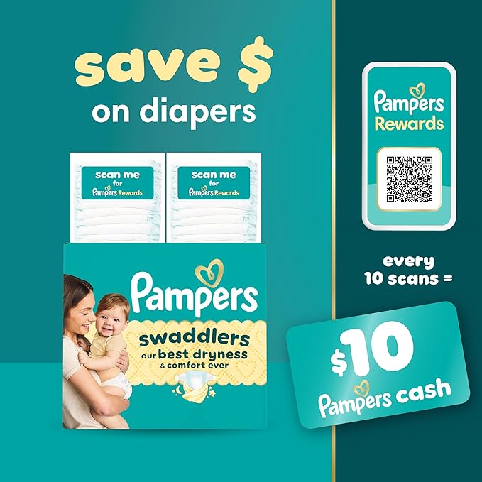 Pampers Swaddlers Diapers, Size 1 (8-14 lbs), 96 Count, Absorbent, Keeps Baby Dry and Comfortable, Skin Safe Disposable Baby Diaper (Packaging May Vary)