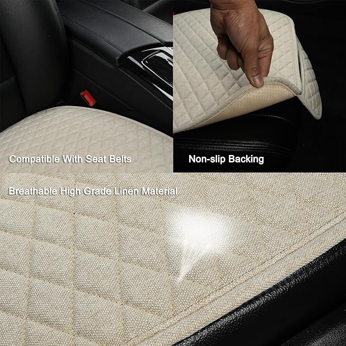 West Llama Linen Car Seat Covers,Bottom Seat Covers for Cars Include 1 Piece Front Driver Seat Pad Mat Universal Fits 90% Vehicles,SUVs,Cars,Sedans(1Piece-Beige)