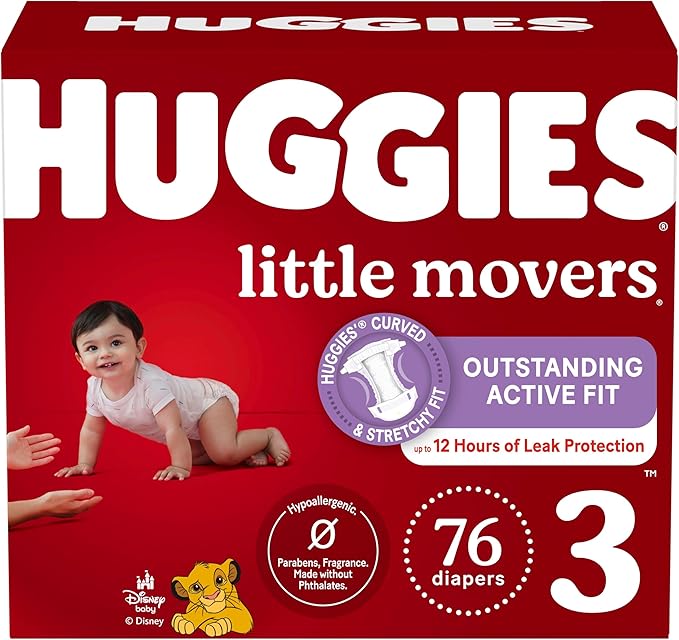 Huggies Size 3 Diapers, Little Movers Baby Diapers, Size 3 (16-28 lbs), 76 Count, Packaging May Vary