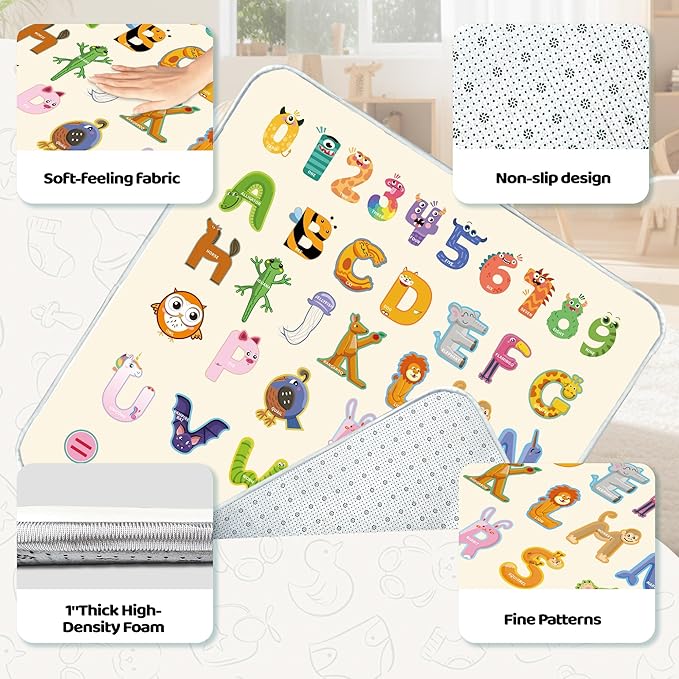 Baby Play Mat, 1-Inch Thick Foam 50" X 50" Playpen Mat,Waterproof & Non - Slip Playmat for Baby Play on Floor, Wipe - Clean, Ideal for Infants, Toddlers & Kids' Crawling and Tummy Time(Animal)