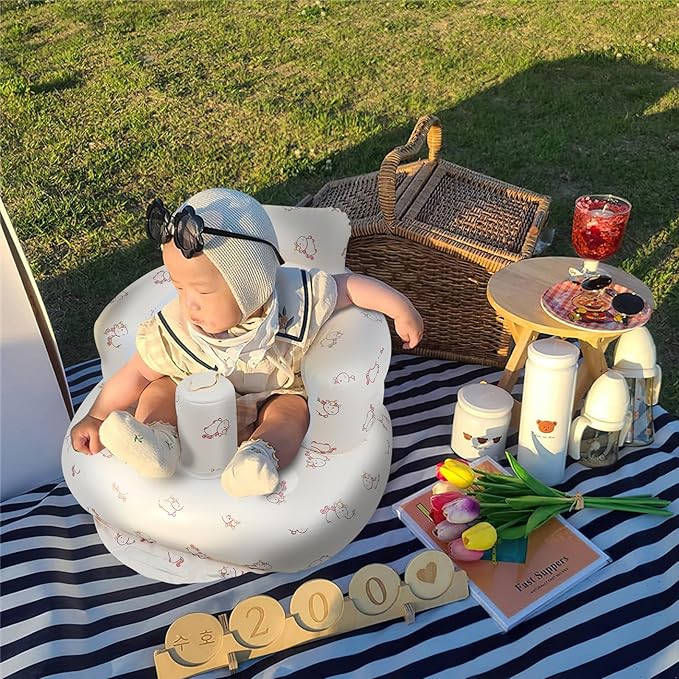 Inflatable Baby Seat with Built in Pump for Babies 3 Months & Up, Baby Floor Seats for Sitting Up, Blow Up Baby Chair for Infants - Unicorn