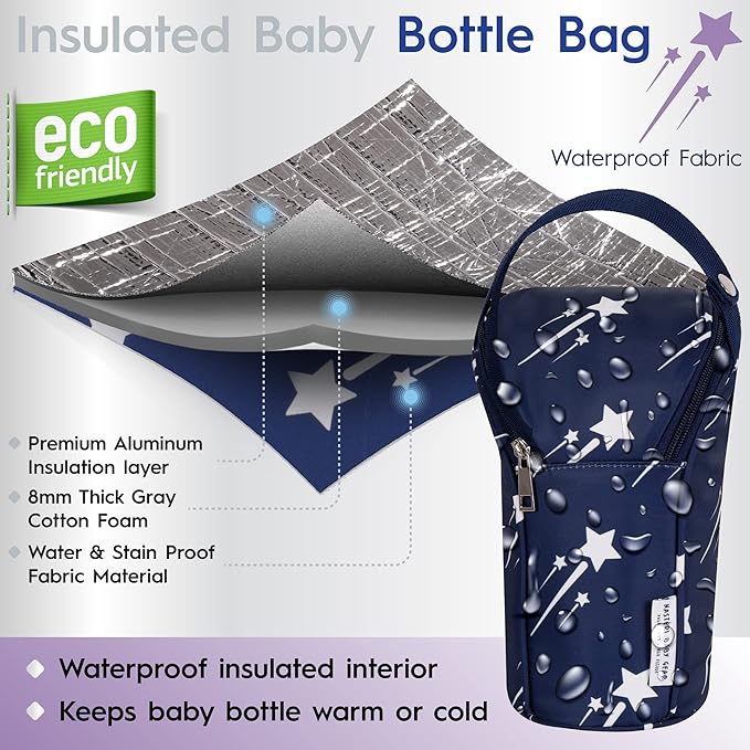 Nasteri Baby Gear Extra Large Portable Baby Changing Pad with Memory Foam Pillow & Insulated Bottle Bag - Waterproof Portable Changing Station for Girls & Boys - Navy