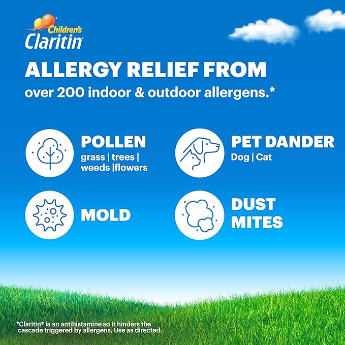 Claritin Children's Allergy Medicine, 24-Hour Non-Drowsy Loratadine 5mg Chewable Tablet, Antihistamine for Kids Ages 2 Years and Older, Grape Flavored, 40 tablets