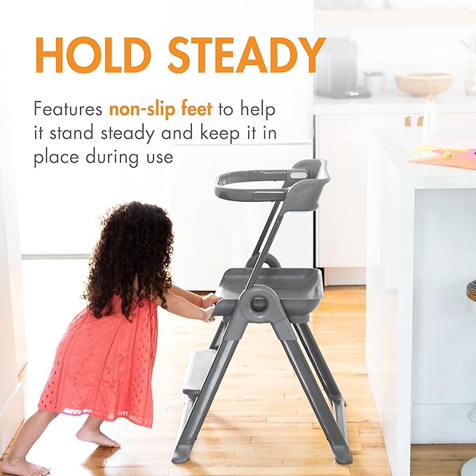 Boon Pivot Toddler Tower - Folding Toddler Step Stool for Bathroom Sink or Kitchen Countertop - Step Stool for Toddlers with CPC Certification - Gray - Ages 18 Months to 4 Years