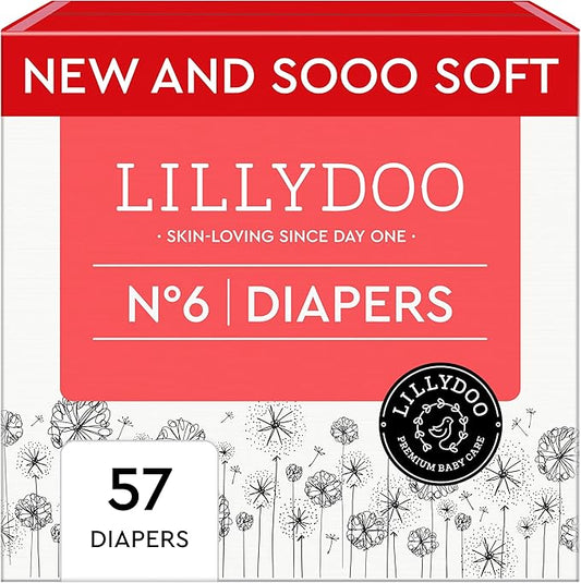 Baby Diapers - Size 6 (29+ lbs), Half-Monthly Supply (57 Count), Leak Protection, Skin-Friendly, Ultrasoft, Perfume- & Chlorine-Free, Hypoallergenic, Dermatologist Tested, Oeko-TEX®