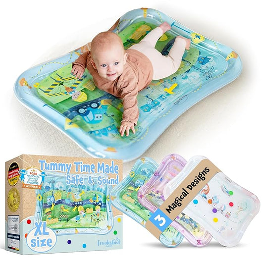 Tummy Time Water Mat for Babies – XXL Sensory Baby Water Play Mat – Award-Winning Infant Activity Mat for Motor Development – Premium, Baby-Safe Water Tummy Time Mat – Construction Site