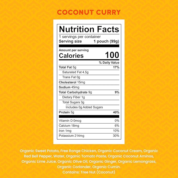 Serenity Kids 6+ Months World Explorers Coconut Curry Chicken Baby Food Pouch - BPA-Free Pouches - Ethically Sourced Meats & Organic Veggies - GMO-Free Savory Blend - 3.5 Oz, 12 Pack