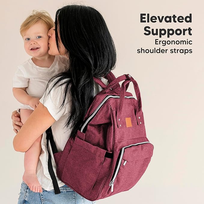 KeaBabies Baby Diaper Bag Backpack - Large Baby Bag for Boys, Girls, Waterproof Multi Function Travel Diaper Backpack with Changing Pad, Durable Travel Essentials for Moms and Dads (Rustic Red)