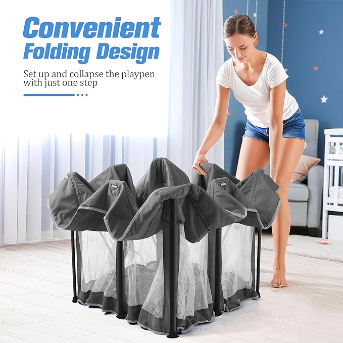 Foldable Baby Playpen, 50"×50" Play Yard Playpen for Babies and Toddlers 1-3, Portable Playpen with Mat, Play Fence Gate Corrales para Bebes