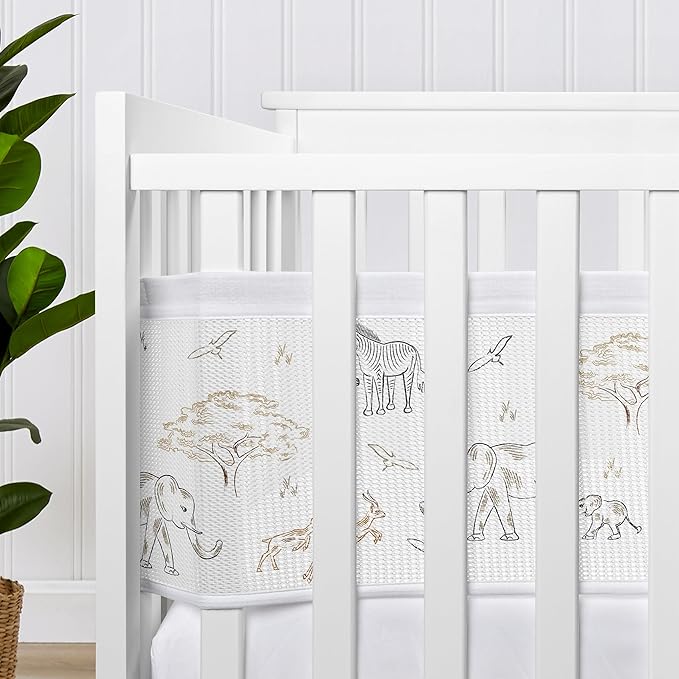 Sweet Jojo Designs + BreathableBaby 2-Piece Breathable Mesh Crib Liner Set (Jungle Safari Animals) for Boys/Girls, Baby, Infants/Newborn Nursery (Animal, Giraffe, Adventure, Elephants, Beige, Black)