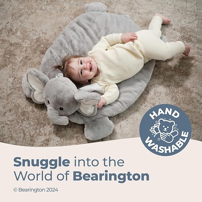 Bearington Baby Lil’ Spout Tummy Time Mat, 30 x 30 Inch Elephant Plush Stuffed Animal Blanket, Baby Elephant Nursery Décor - Tummy Time Blanket