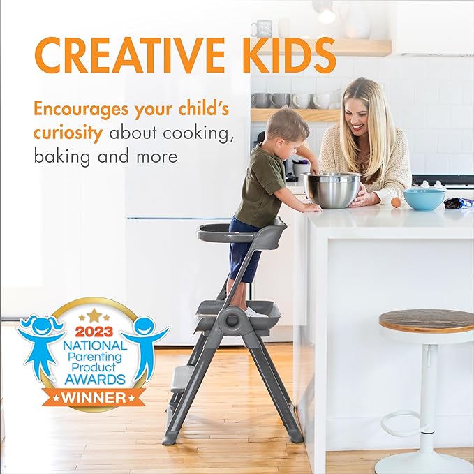 Boon Pivot Toddler Tower - Folding Toddler Step Stool for Bathroom Sink or Kitchen Countertop - Step Stool for Toddlers with CPC Certification - Gray - Ages 18 Months to 4 Years