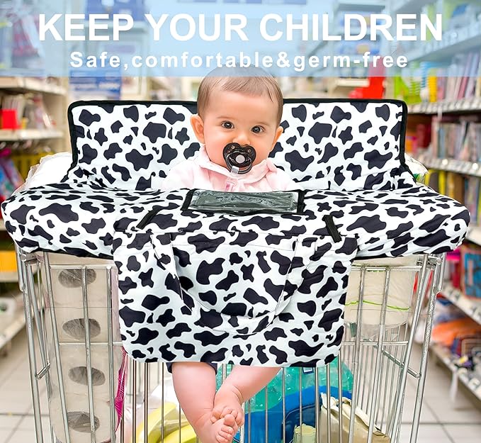 Shopping Cart Cover for Baby 2-in-1 High Chair Cover with Safety Harness Multifunctional Cow Pattern Cart Covers for Babies Soft Padded Grocery Cart Cover for Baby Boy Girl