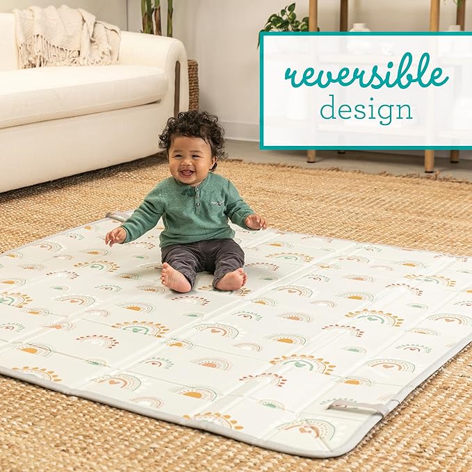 Infantino Foldable Soft Foam Play Mat, Baby Play Mat for Tummy Time & Floor Play, Lightweight, Easy to Store, Wipeable, Rainbows