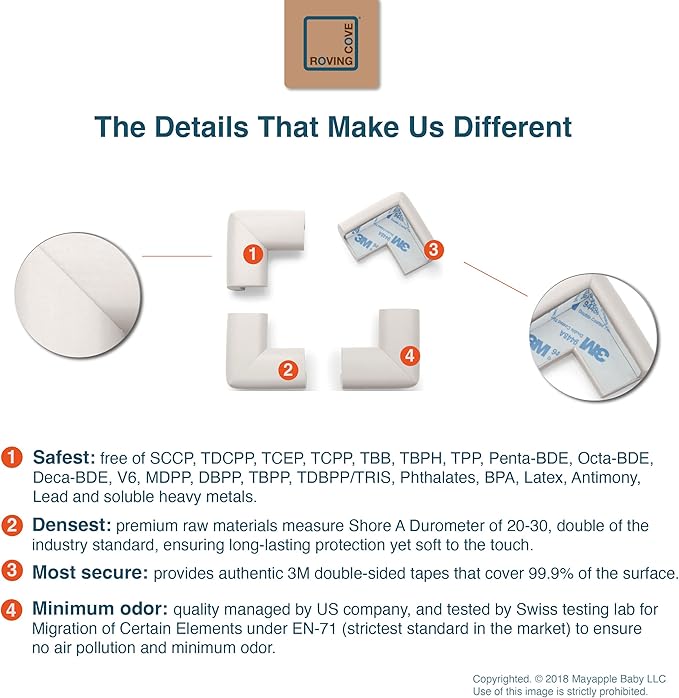 Roving Cove HeftyFit Corner Protector for Baby (8 Large Corners), Heavy-Duty Soft Rubber Foam Furniture Corner Bumper Guards, 3M Adhesive Pre-Taped, Oyster White (Off White)