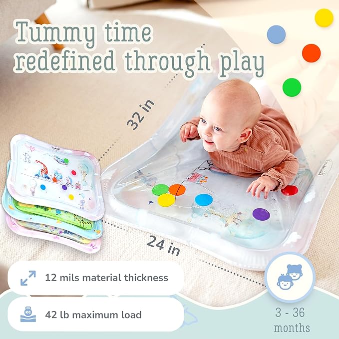 Premium Water Play Mat XXL – Award-Winning Inflatable Tummy Time Water Mat – Sensory & Motor Development Designed by Professional Educators – Certified 100% Baby-Safe Materials