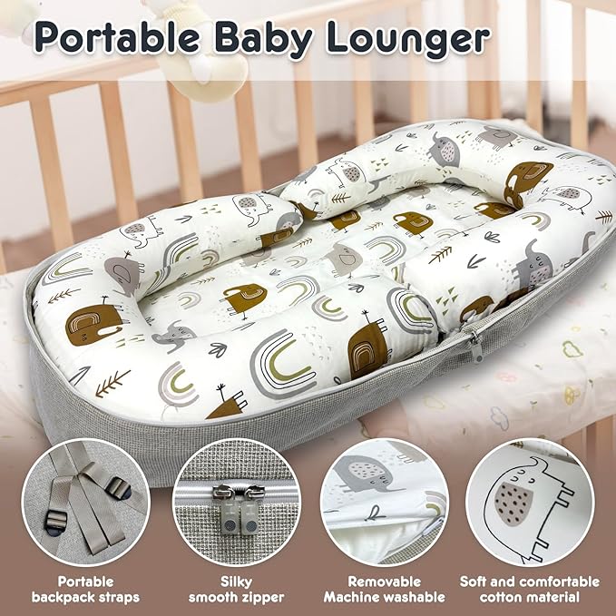 Baby Lounger, Foldable Portable Infant Lounger, Baby Nest Cover, Suitable for 0-24 Months Newborn Baby Lounger,Home Travel Dual-Purpose Baby Nest (White)