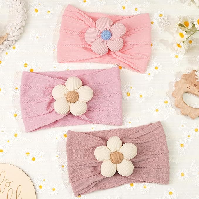 CÉLLOT 5 Pcs Baby Flower Headbands Baby Girls Nylon Headbands Soft Hairbands Hair Accessories for Newborn Infant Toddler Kids（Pink）