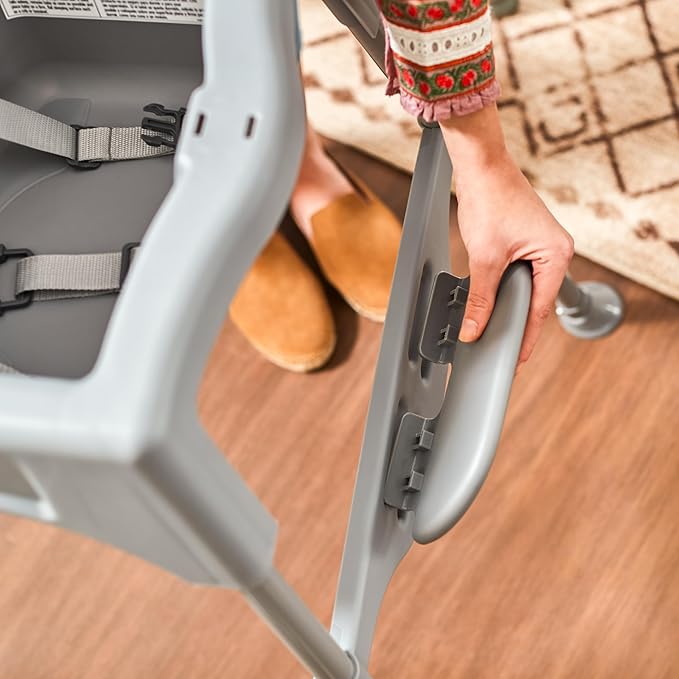 Cosco Kids Canteen High Chair Lightweight Portable Baby Feeding Chair with Adjustable Tray, Easy to Clean, Kitchen or Dining Use, Toddlers Up to 33 lbs, Mono Grey