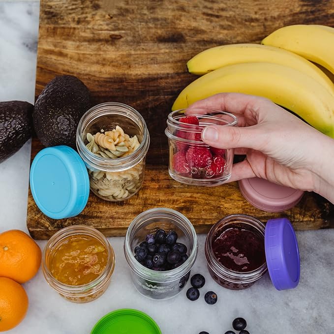 WeeSprout Glass Baby Food Storage Jars w/Lids (8 oz, 8 Pack Set) Snack, Puree, Reusable Small Containers, Breast Milk, Fridge or Freezer, Microwave & Dishwasher Safe, Essential Must Have for Infants