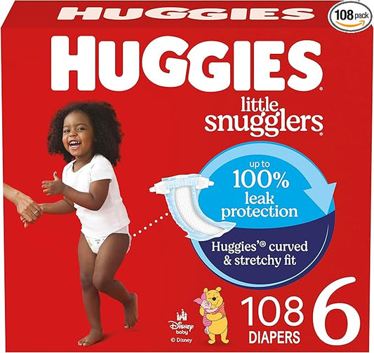 Huggies Size 6 Diapers, Little Snugglers Baby Diapers, Size 6 (35+ lbs), 108 Count (2 Packs of 54), Packaging May Vary