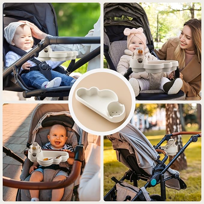 Li & Zhao Universal Stroller Snack Tray Attachment - Universal Snack Tray for Cloud Cup Holder Tray Stroller Tray Attachment Plastic Accessories for Baby,Toddler(Beige)