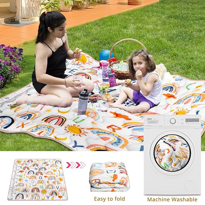 Baby Gyms Playmats for Playpen, 50"×50" Boho Rainbow Play Mat for Playpen Playyards Thicken Soft Padding Foam Playmats for Babies Toddlers Infants Baby Crawling Mat Pad Tummy Time