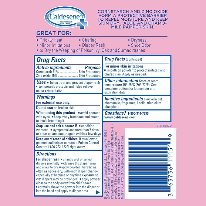 Caldesene Medicated Protecting Body Powder with Zinc Oxide and Cornstarch, Talc-Free Baby Powder Soothes & Protects, 5 Oz.