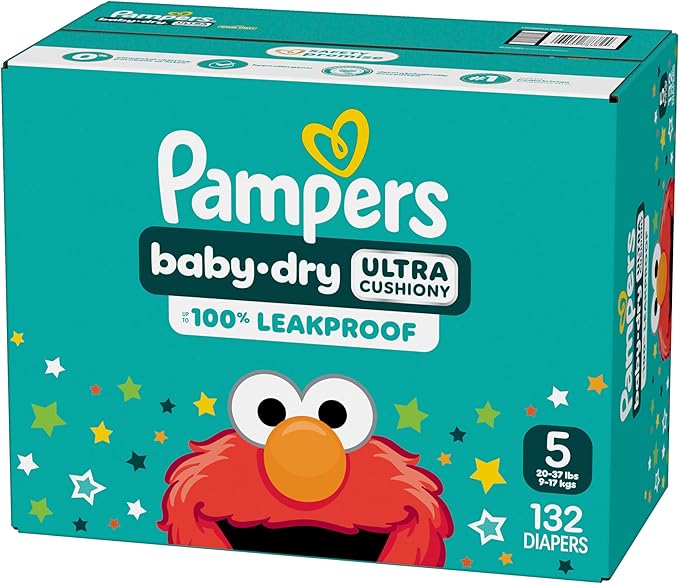 Pampers Diapers - Baby Dry - Size 5, 132 Count, Absorbent Disposable Infant Diaper (Packaging May Vary)