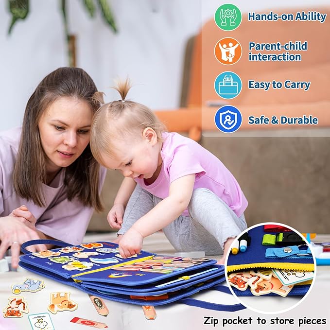 Busy Board, Montessori Toys for 1 2 3 Year Old - Toddler Toys for Ages 2-4 Boy Birthday Gift, Busy Book for toddlers 1-3, Toddler Learning Activities, Educational Learning Toy for Airplane Car Travel
